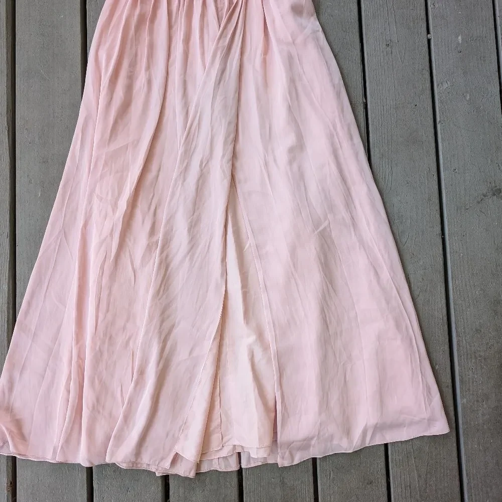 Vera Wang‎ White Blush Halter Satin Fit & Flare High Pocket Slit Maxi Gown 8
